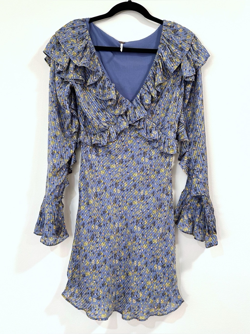 Free People Long Sleeve Empire Mini Dress Blue Size 2 - Picture 5 of 13
